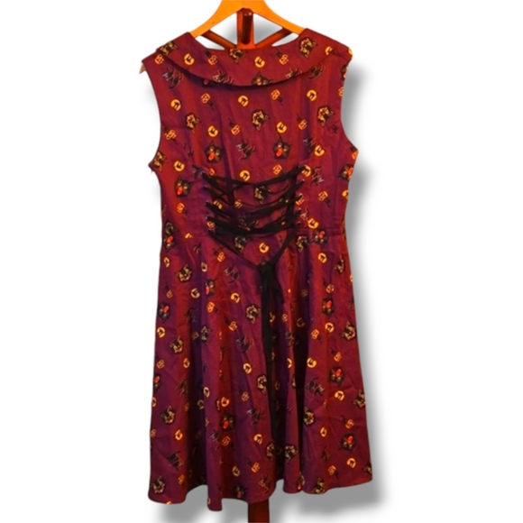 Hearts & Roses Nellie Plus Size Burgundy Halloween Spooky Black Cat Dress - Picture 6 of 9
